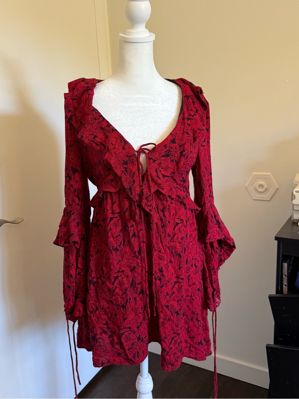 Zara Red Floral Ruffle-Trim Mini Dress